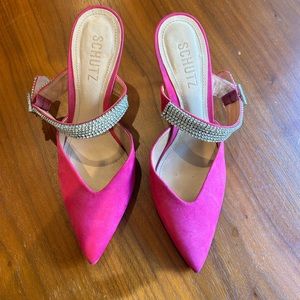 Schutz - hot pink rhinestone mule pump